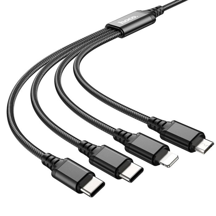 Кабель 4 в 1 Hoco X76 lightning + Type-C х 2 + Micro USB 1m Black