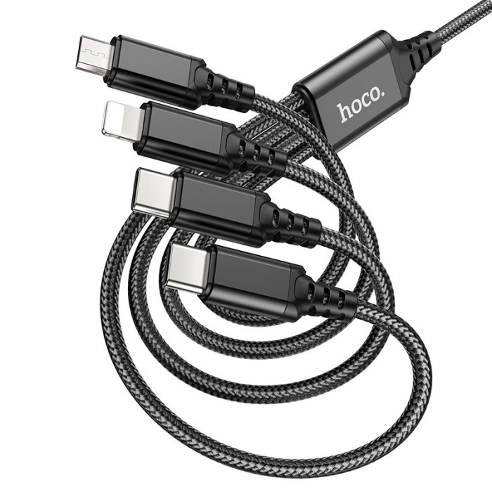 Кабель 4 в 1 Hoco X76 lightning + Type-C х 2 + Micro USB 1m Black