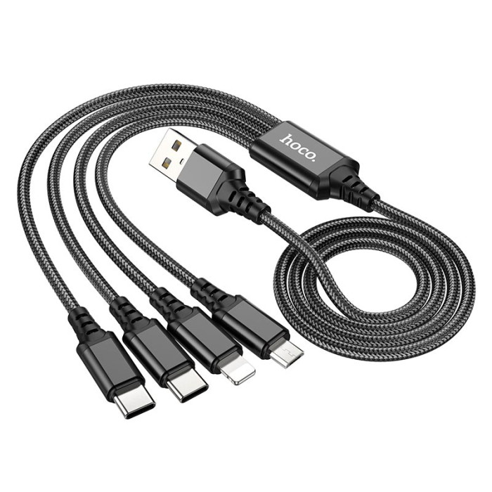 Кабель 4 в 1 Hoco X76 lightning + Type-C х 2 + Micro USB 1m Black