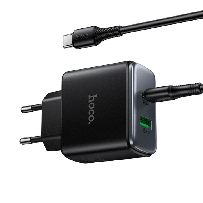 Кабель и блочок Hoco C158A Type-C to Type-C 45W 1m Black