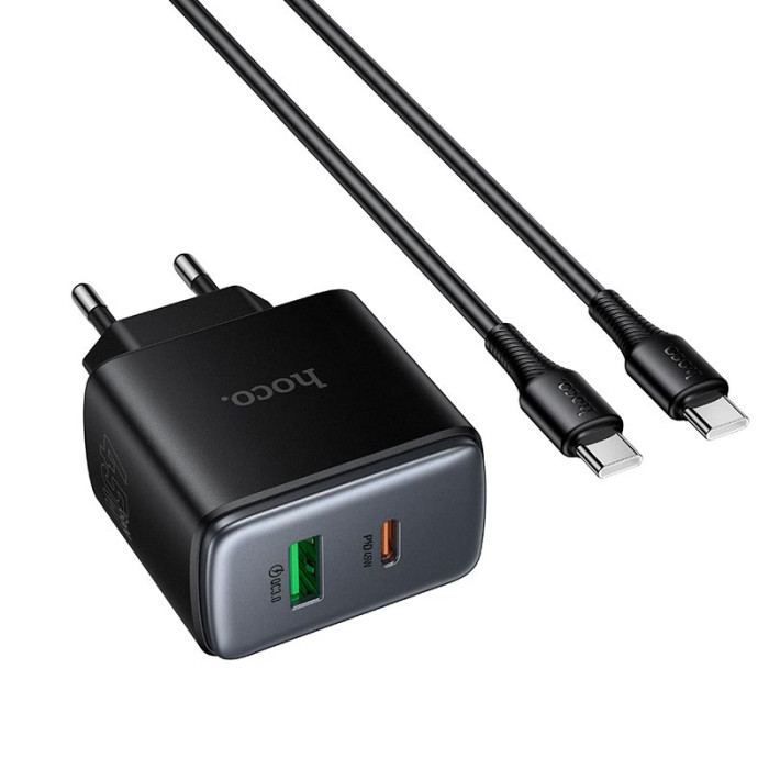 Кабель и блочок Hoco C158A Type-C to Type-C 45W 1m Black