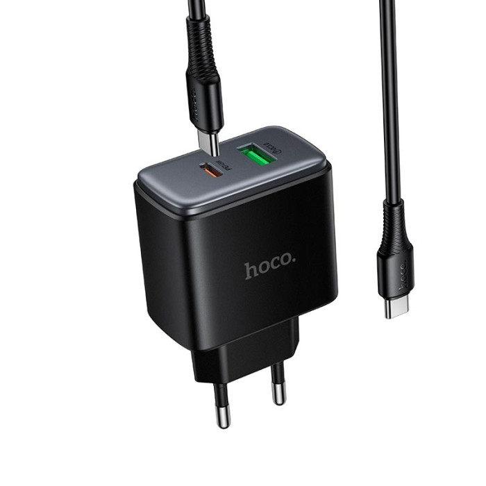 Кабель и блочок Hoco C158A Type-C to Type-C 45W 1m Black