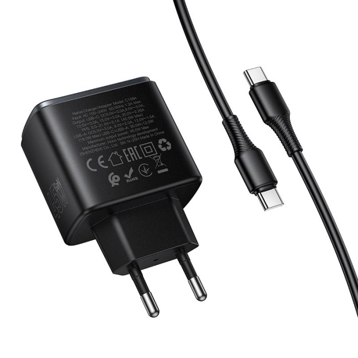 Кабель и блочок Hoco C158A Type-C to Type-C 45W 1m Black