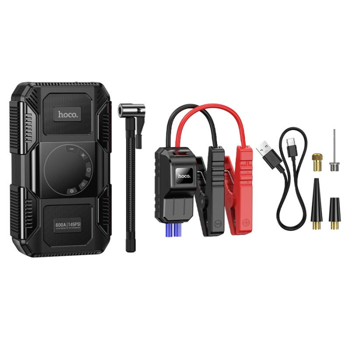 Пусковое устройство и насос Hoco QS6 8000 мАч, 800A, 10 bar Black