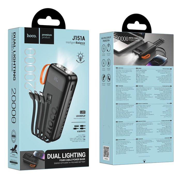 Повербанк Hoco J151A 20000mAh, Type-C / Lightning / USB / Micro USB / 10W / 2A Black