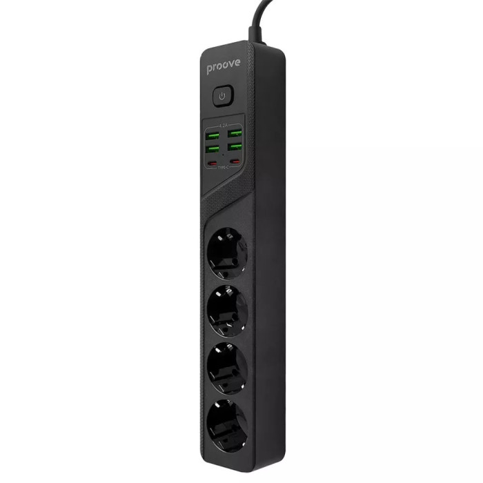 Мережевий фільтр Proove Power Strip P-04  4x220V / 4хUSB / 2хType-C / 2500W 3 м, Black