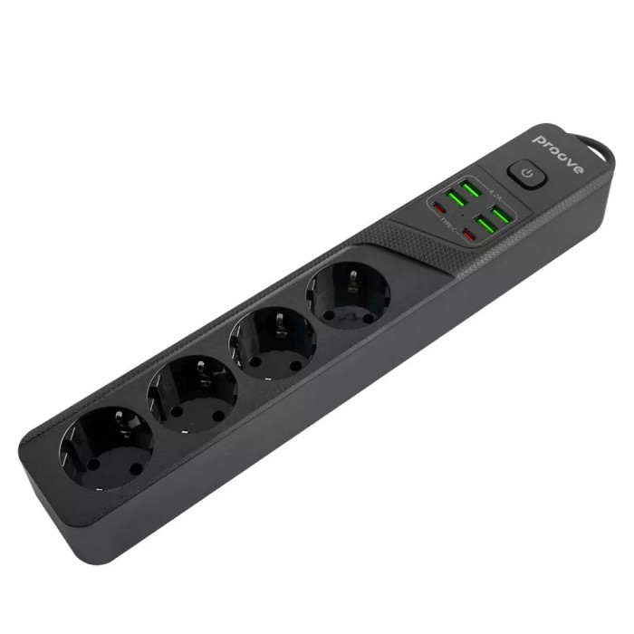 Мережевий фільтр Proove Power Strip P-04  4x220V / 4хUSB / 2хType-C / 2500W 3 м, Black