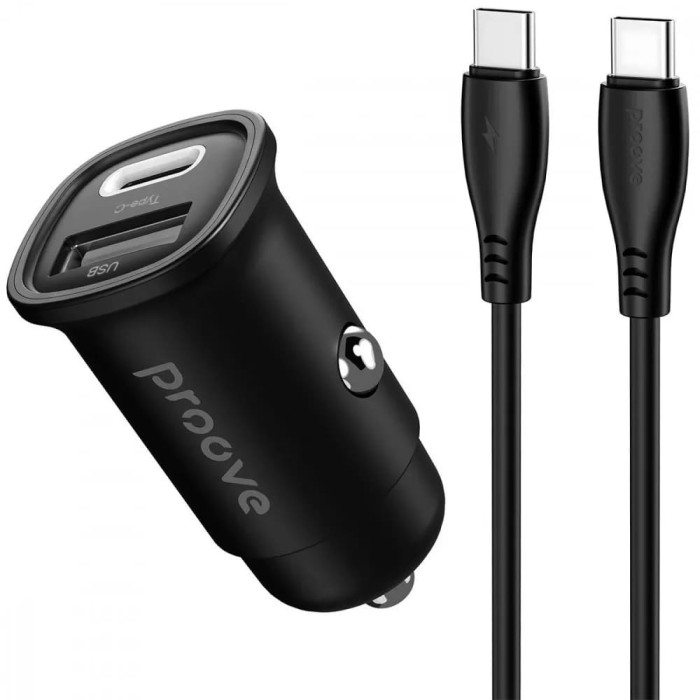 Адаптер автомобільний та кабель Proove Flash Type-C / USB / 30W Black