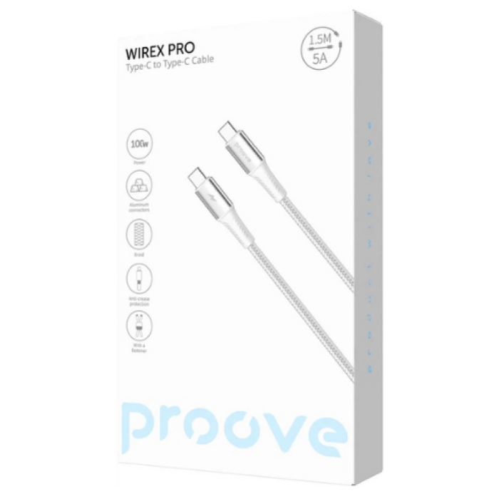Кабель Proove WireX Pro Type-C to Type-C 100W 1.5 m White