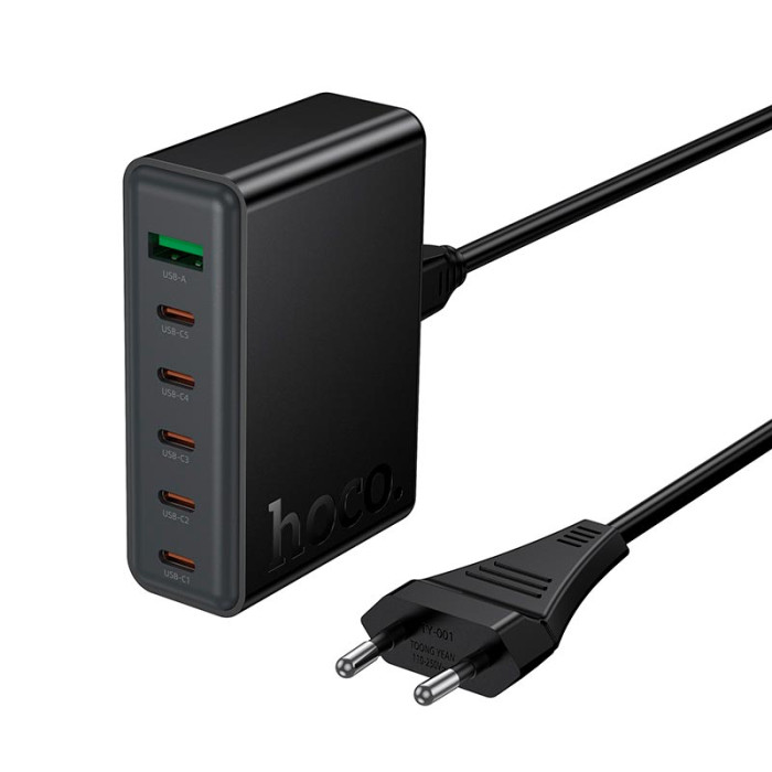 Зарядное устройство 6 в 1 HOCO C152A 1 х USB / 5 х Type-C, PD/QC, 70W/3A, Black