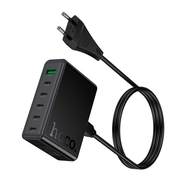 Зарядное устройство 6 в 1 HOCO C152A 1 х USB / 5 х Type-C, PD/QC, 70W/3A, Black