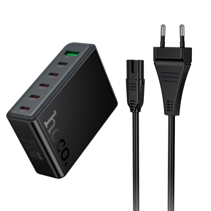 Зарядное устройство 6 в 1 HOCO C152A 1 х USB / 5 х Type-C, PD/QC, 70W/3A, Black